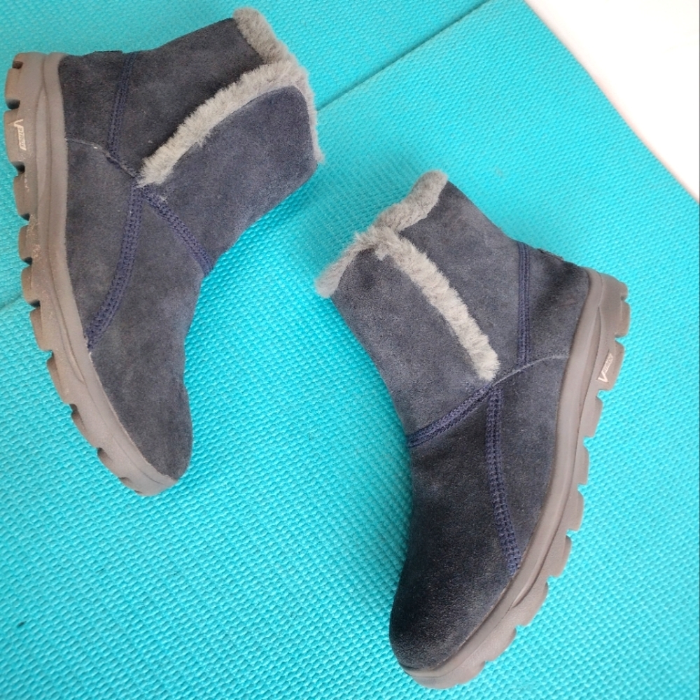 Skechers Womens Leather Suede Ankle Faux Fur Boots Size 7.5